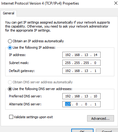 Настройки Preferred и alternate DNS на контроллере домена