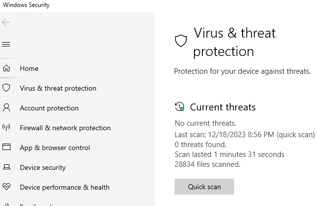 Показать вкладку Virus and Thread в Windows 10 и 11
