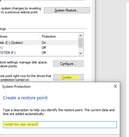 Создать restore point в Windows