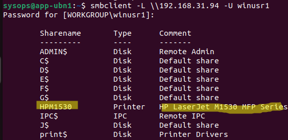 smbclient - вывести список сетевых папок и принтеров в Linux