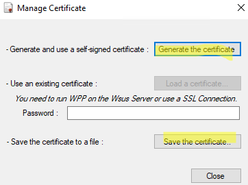 Создать сертификат для пакетов WSUS