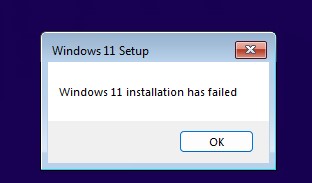 Ошибка Windows 11 Installation has failed