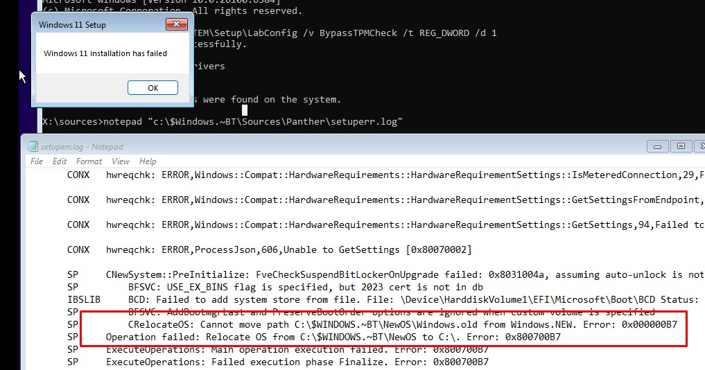 Анализ ошибок в логе установки Windows - setuperr.log