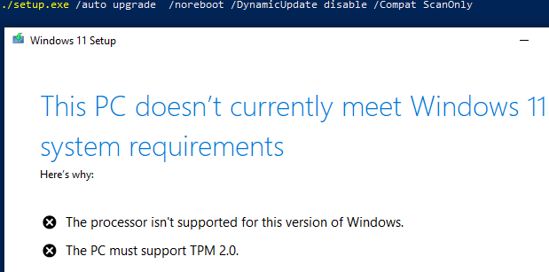 Невозможно выполнить апгрейд до Windows 11 на неподдерживаемом железе
