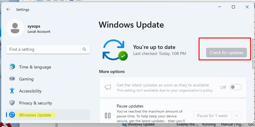 Неактивна кнопка проверить наличие обновлений в Windows 10 и 11