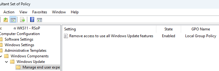 Параметр GPO: Remove access to use all Windows Update features 