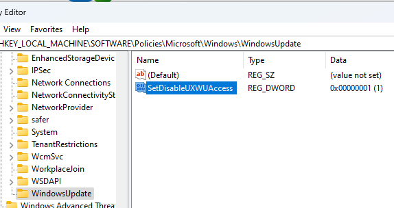 SetDisableUXWUAccess - запретить пользователю доступ к Windows Update