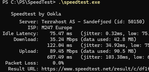 speedtest.exe проверка скорости интернета из командной строки windows