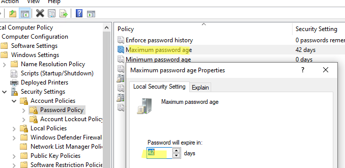Отключить политику смены пароля в Windows