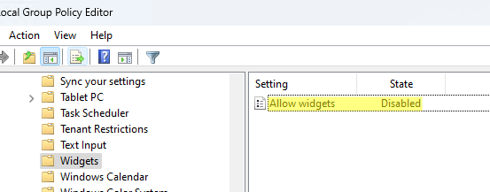 Параметр GPO: Allow Widgets - отключить виджеты Windows 11
