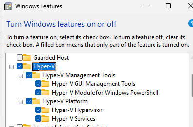 Установить компоненты Hyper-v Platform в Windows 10