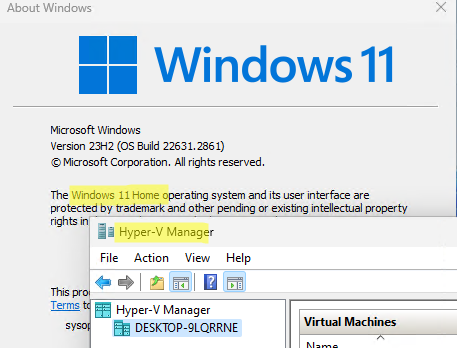 Запуск виртуальных машин Hyper-V в Windows 11 Home