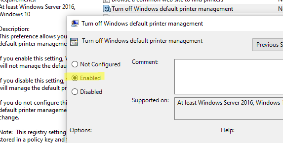 GPO: Отключить управление принтером, используемым по умолчанию, со стороны Windows