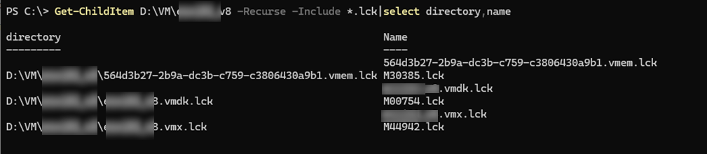 PowerShell - найти все lck файлы блокировок виртуальной машины vmware