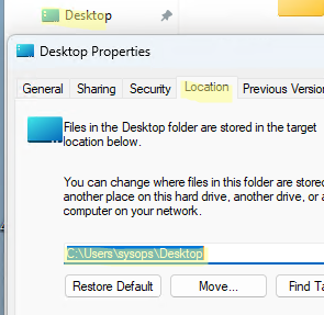 Проверить местоположение папки Desktop