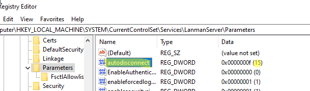 autodisconnect параметр реестра автоотключения сетевой папки (диска)