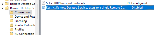Параметр GPO: Ограничить пользователей служб удаленных рабочих столов одним сеансом служб удаленных рабочих столов