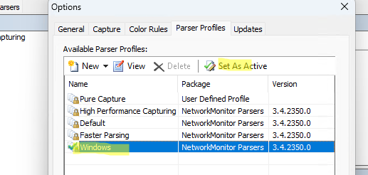 Выбрать парсер для Network Monitor