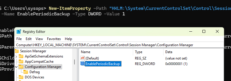 EnablePeriodicBackup - включить автобекап реестра в Windows 10 и 11