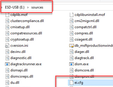 Файл ei.cfg в каталоге sources на USB установочной флешке Windows