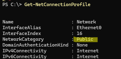 Get-NetConnectionProfile - определить тип сетевого профиля