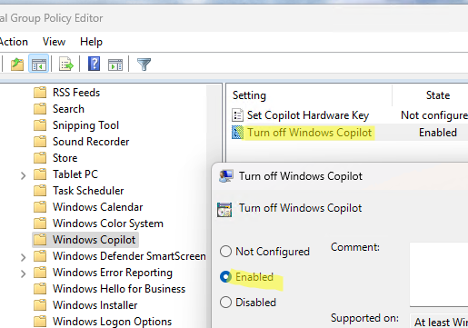 Групповая политика Turn off Windows Copilot 