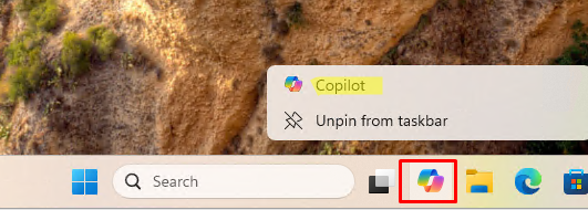 Удалить значок Copilot в панели задач Windows