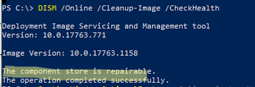 DISM /Online /Cleanup-Image /CheckHealth - The component store is repairable