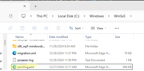 pending.xml в папке winsxs