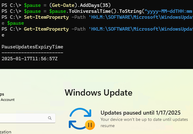 PowerShell скрипт - отложить установку обновлений Windows на 35 дней