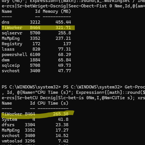 PowerShell - вывести ТОП процессов по исопльзованию RAM и CPU