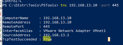 Test-NetConnection проверка доступности порта SMB: TCP 445