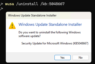 wusa /uninstall - удалить обновление