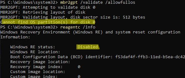 Cannot find OS partition(s) for disk 0