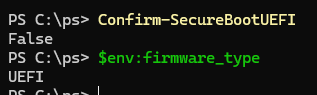 Confirm-SecureBootUEFI проверить что в Windows используется UEFI загрузка