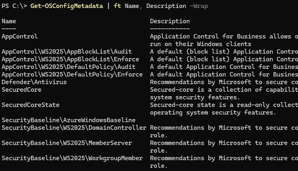 Get-OSConfigMetadata - список доступных security baseline для Windows Server