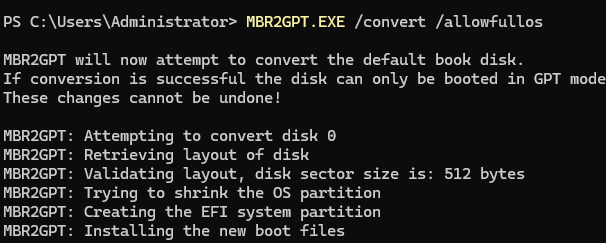 MBR2GPT.EXE /convert MBR в GPT