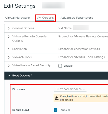 VMware - изменить режим загрузки виртуальной машины на EFI + Secure boot