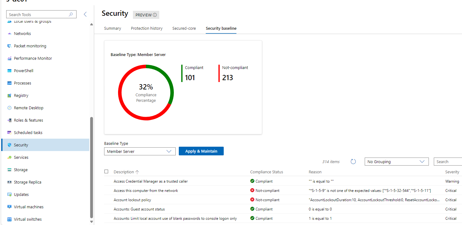 Windows Admin Center - применить baseline безопасности Windows Server