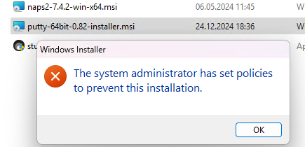Данная установка запрещена политикой, заданной системным администратором