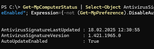 Get-MpComputerStatus дата последнего обновления антвируса