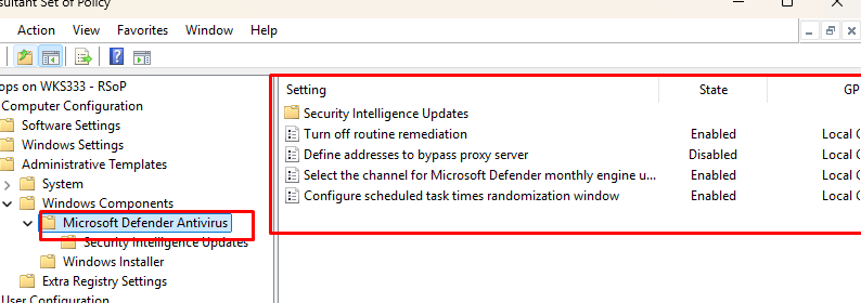 Настройки Microsoft Defender заданные через GPO