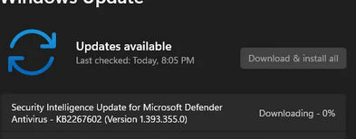 Не скачивается обновления KB2267602 Microsoft Defender Antivirus 