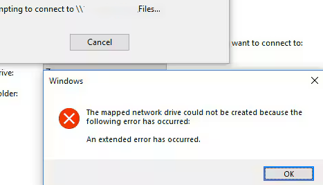 Не удалось выполнить сопоставление сетевого диска из-за следующей ошибки: ошибка расширенного типа