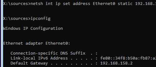 netsh int ip set address - задать статический IP адрес в среде WinPE