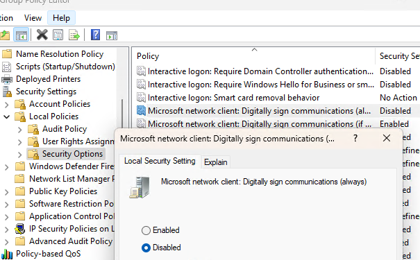 Политика - Клиент сети Microsoft: использовать цифровую подпись (всегда) 