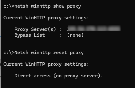 сбросить winhttp proxy