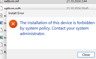 The installation of this device is forbidden by system policy