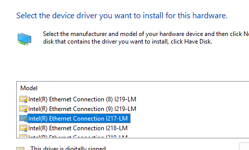 Установить драйвер Intel Ethernet Connection I219-LM