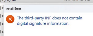 INF стороннего производителя не содержит информации о подписи